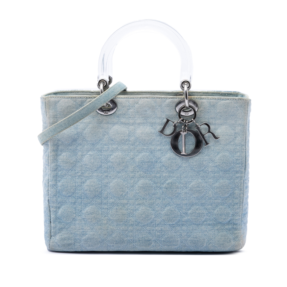 Pre-Loved Dior Large Denim Cannage Acrylic Handles Lady Dior